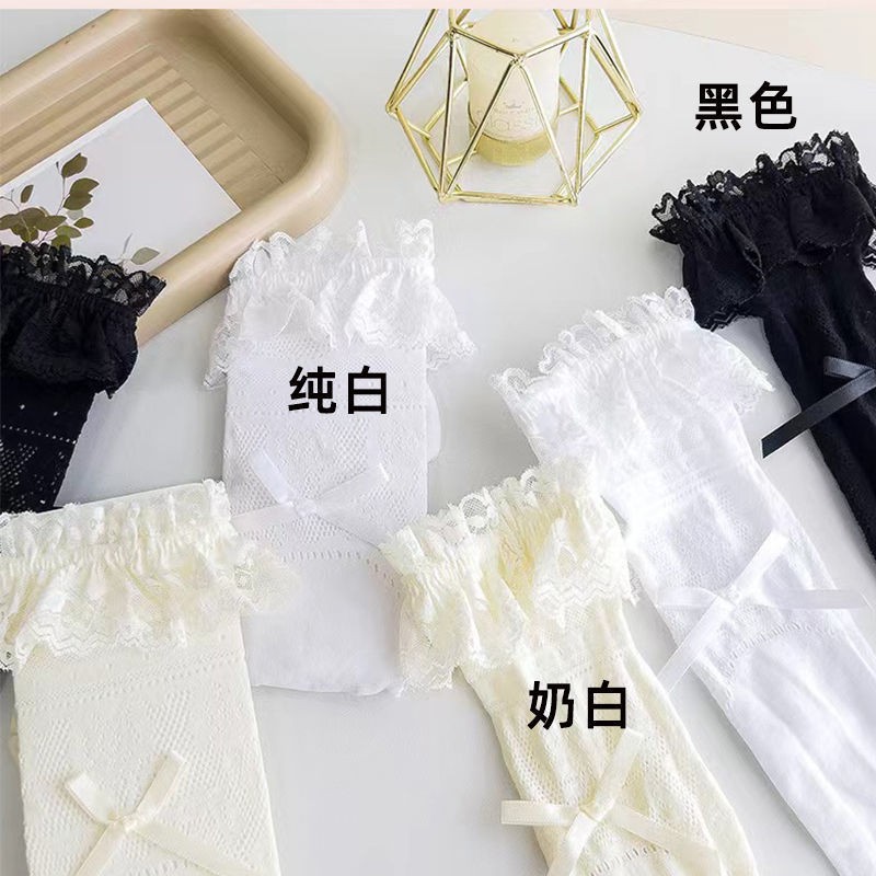 Medias de encaje delgado de verano arco dulce hueco ballet calcetines de pantorrilla lolita blanco