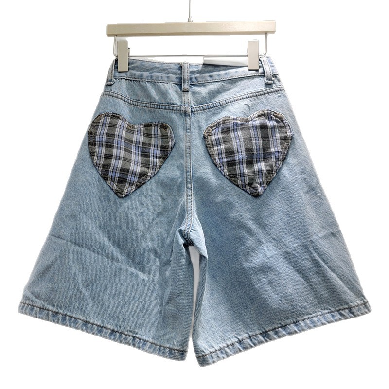 Pantalones Cortos Vaqueros de Cinco Puntos de Poliéster y Mezclilla De Cintura Alta, Con Bolsillos, Efecto Desgastado