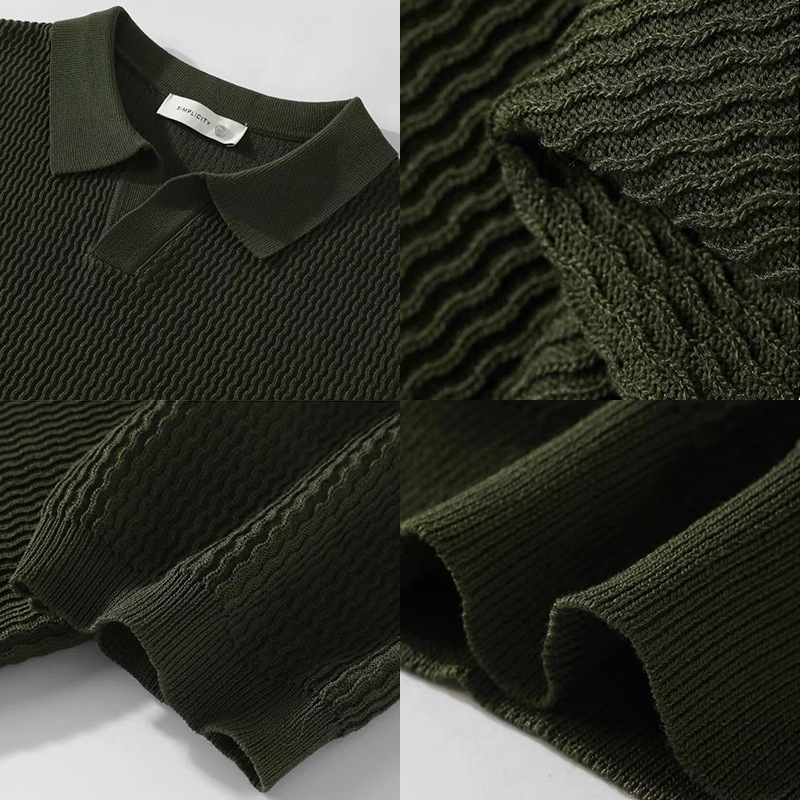 Polo camiseta de punto camiseta de manga corta camiseta hombre gaviota cuello V textural viejo dinero viento hielo seda fábrica transfronteriza al por mayor