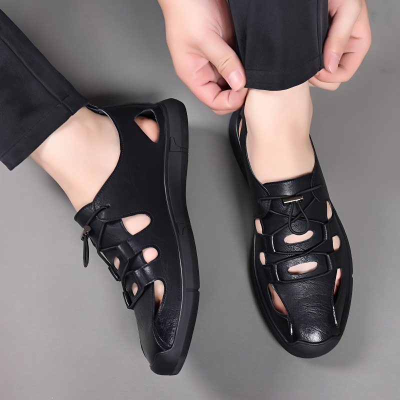 Men's Leather Shoes for Summer, Breathable Soft Leather Men's Hollow Sandals, Dad's Leather Sandals, Men's Shoes, Clogs, Soft Surface