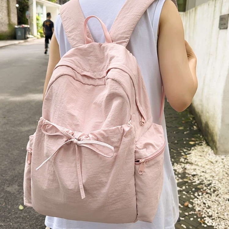 Mochila de estudiantes de estilo crema coreano de color sólido, mochila de mujer simple, mochila de viaje ligera de gran capacidad