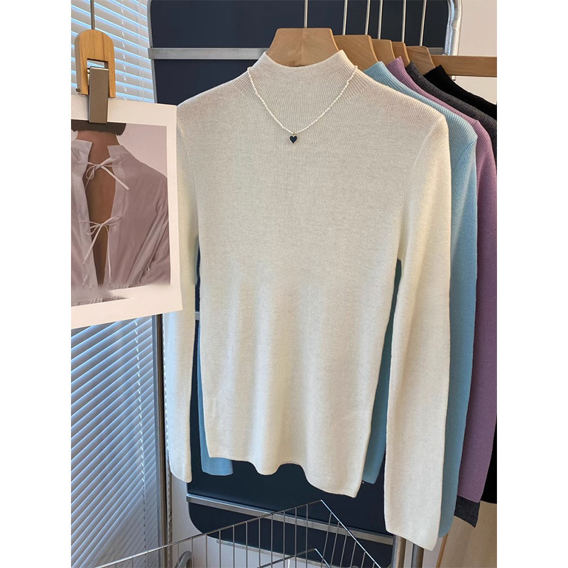 Superfine Merino Wool! South Korea Dongdaemun Elegant Multicolor Half-turtleneck Knit Base Shirt Top