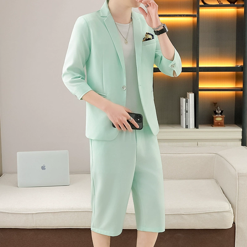 Men's summer set, trend classic suit jacket for leisure, trousers, 2 piece set