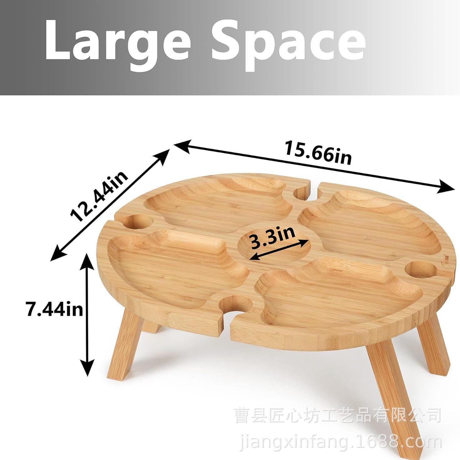 Bandeja de picnic de madera maciza portátil, mesa para vino y camping al aire libre, estilo rústico