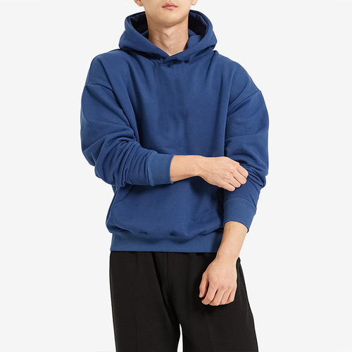 Hooded sweatshirt for men  new terry cotton solid color sports off-shoulder Hong Kong style hoodie top trendy casual jacket