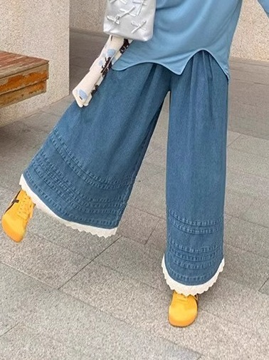 设计感叠穿背心连衣裙打底衫花边阔腿牛仔长裤女2025秋时尚套装|undefined