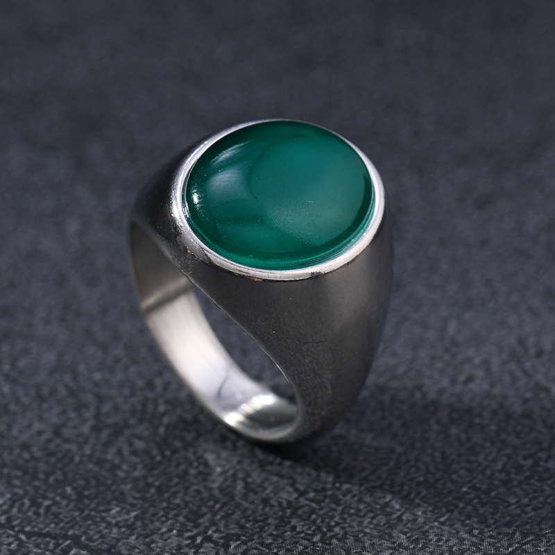Anillo de piedra de ojo de gato transfronterizo de Europa y Estados Unidos simple elíptico de atmósfera gemia anillo de acero de titanio joyas de fundición de acero inoxidable image 7