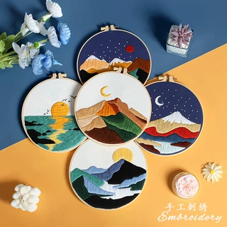 新品风景刺绣山水欧式立体embroidery亚马逊手工刺绣diy材料包