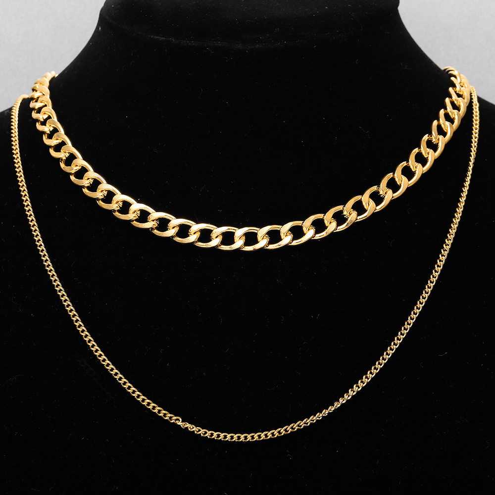 Retro Thick Chain Double-layer Necklace display picture 2