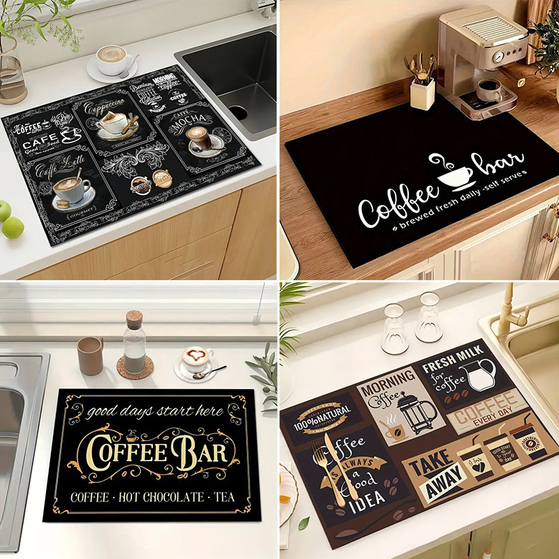 Cross-Border Temu Letter Coffee Machine Drain Pad Kitchen Countertop Absorbent Diatom Mud Soft Pad Bowl and Plate Insulated Coaster Batch
