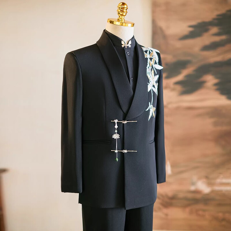 New Chinese-Style Men's Suits, Men's Engagement Attire, Groom's Wedding Dress, Men's Zhongshan Suit, Suit Jacket