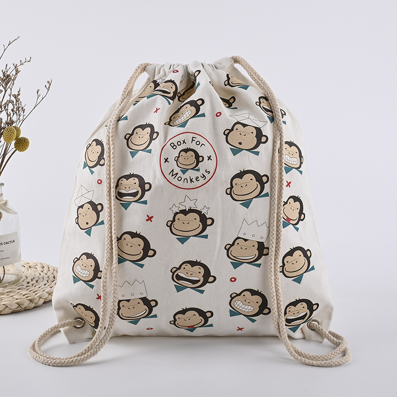 创意卡通印花束口帆布时尚购物棉布袋广告宣传礼品束口袋加印logo
