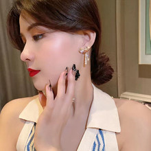 镶钻蝴蝶流苏水晶耳饰韩式简约复古银针珍珠耳环精致韩国东大门