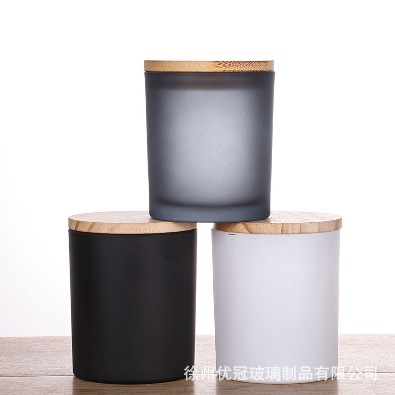 Materiales para hacer velas aromáticas caseras, recipientes de vidrio vacíos esmerilados con tapas, portavelas de vidrio de colores al por mayor, degradado