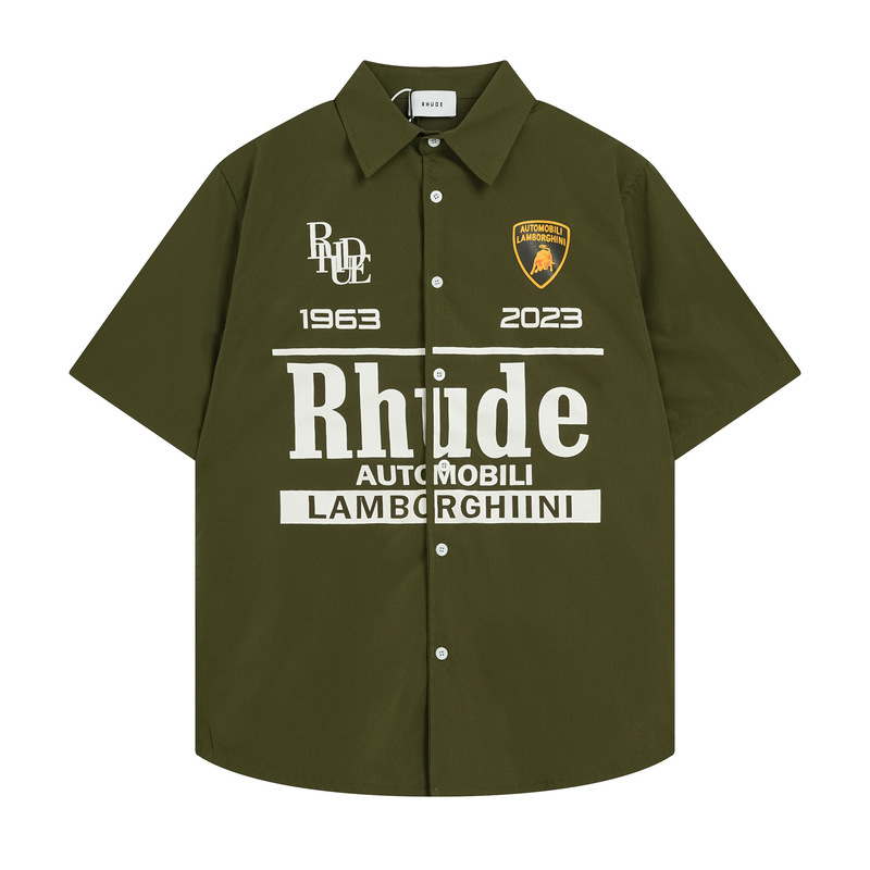 2024 European and American Summer New Rhude Collaboration Turn-Down Collar Short-Sleeve Shirt with Letter Print Unisex Casual Top Trendy 2024 European and American Summer New Rhude Collaboration Turn-Down Collar Short-Sleeve Shirt with Letter Print Unisex Casual Top Trendy
