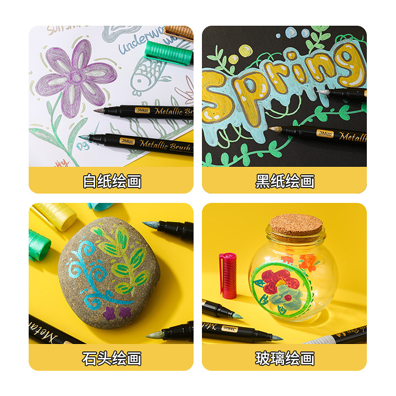 Marcador acrílico de metal de venta caliente transfronterizo Marcador de pintura a mano de graffiti de 24 colores Marcador para exteriores a base de agua de cabeza suave