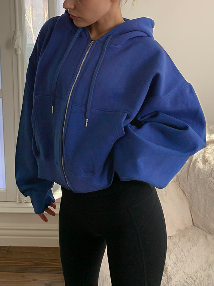 【Liquidación】Chaqueta deportiva corta con capucha y cremallera, forrada de lana, para primavera y otoño, moderna y cálida, para mujer. image 4