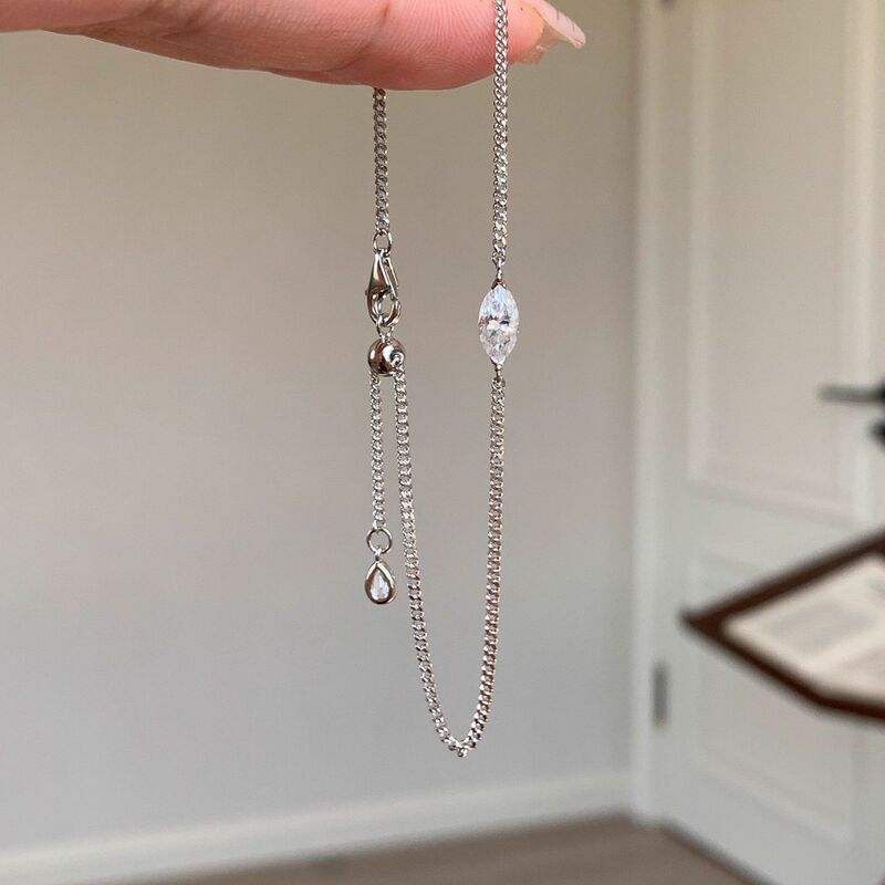 American-Style Fine Cuban Chain Marquise Diamond Bracelet for Women, Minimalist Luxury Simple Versatile Jewelry Wholesale