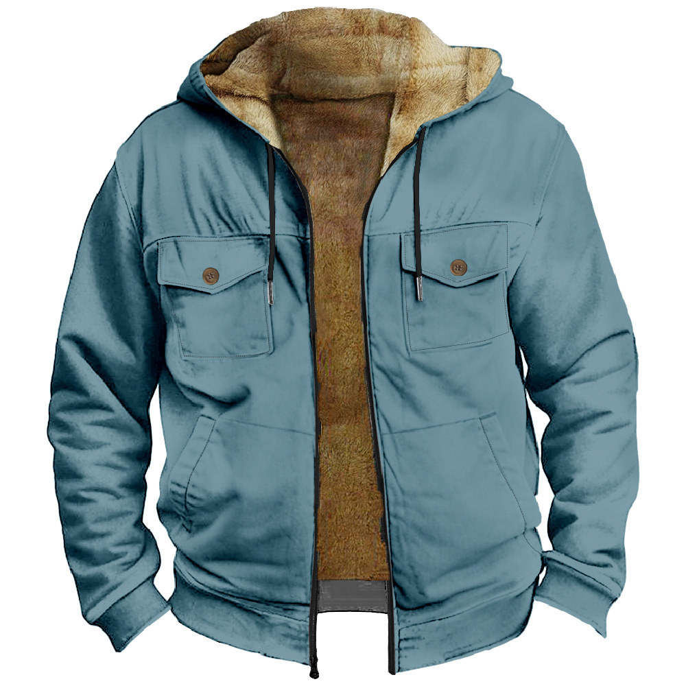 2023 transfronteriza europea y americana patrón de color sólido impresión 3D Impresión digital suéter con capucha forro marrón bolsillo algodón