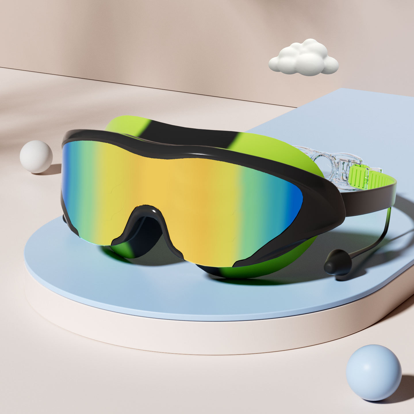 Set de Gafas y Gorro de Natación de Marco Grande PC y Silicona Antivaho e Impermeable para Adultos