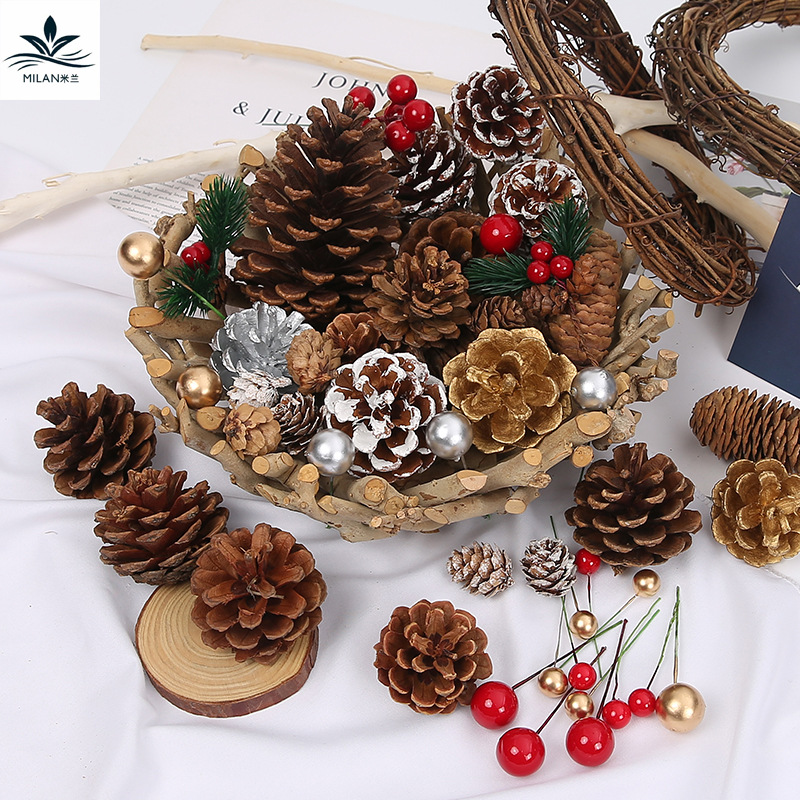 Milan natural flor seca cono de pino de Navidad árbol de Navidad material de decoración bricolaje paquete flor eterna ramo de algodón embalaje