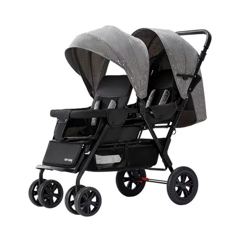 Folding stroller for twins, children's trolley for double with seat, can sit and lie