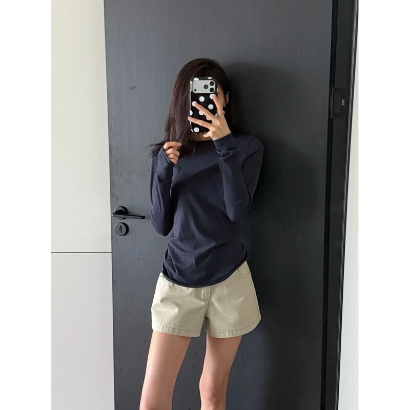Navy blue snowflake cotton thin breathable base shirt for women, sun-protective long-sleeve T-shirt, Korean style inner top for spring, summer, and autumn Navy blue snowflake cotton thin breathable base shirt for women, sun-protective long-sleeve T-shirt, Korean style inner top for spring, summer, and autumn