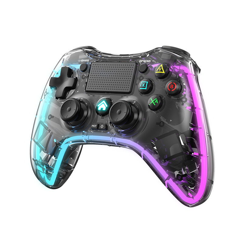 Fábrica al por mayor PS4 modelo privado transparente RGB inalámbrico 2,4g Bluetooth GamePad PC ordenador NS TV PS Android