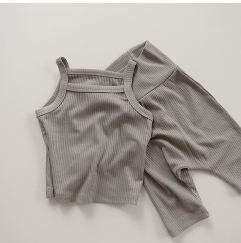 Korean version of ins girls baby pit strip home clothes pure cotton comfortable camisole short-sleeved belly-protecting high-waist pants suit