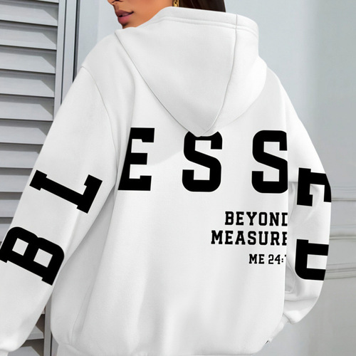 Ocode Bsed Hooded Sweatshirt with Blessing Letter Print, Casual Long-Sleeve Pocket Drawstring Hooded Sweatshirt