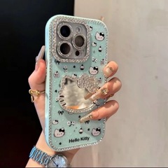全包边镶钻立体化妆镜KT猫适用iPhone16max手机壳15苹果手机壳14
