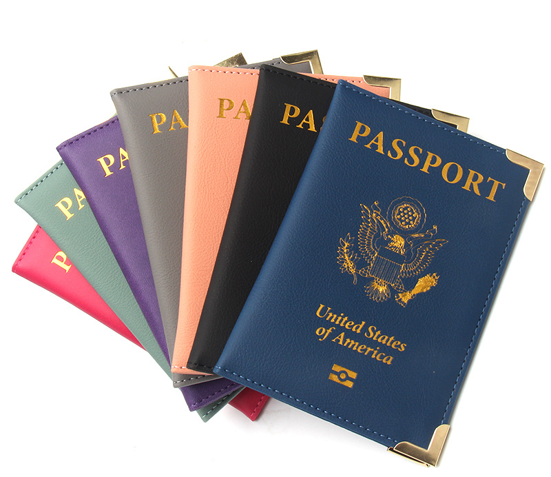 New Cross-border American Passport Holder Leather Slim Lightweight Passport Notebook Gold Hardware Copper Corner Ticket Holder Factory Wholesale
