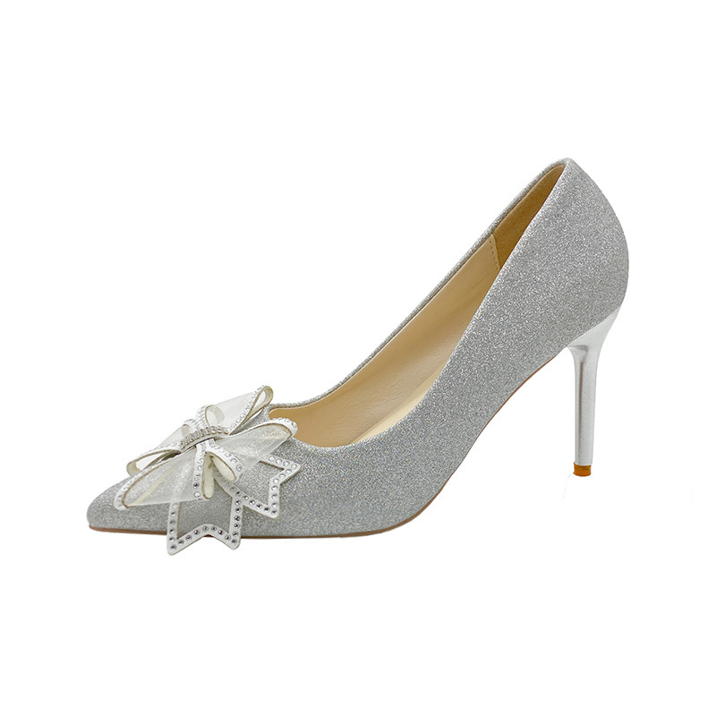 High Heels 2026 Spring And Autumn New Style High-End Bow Sequin Pointed Toe Wedding Versatile Stiletto Single Shoes For_voghion.com