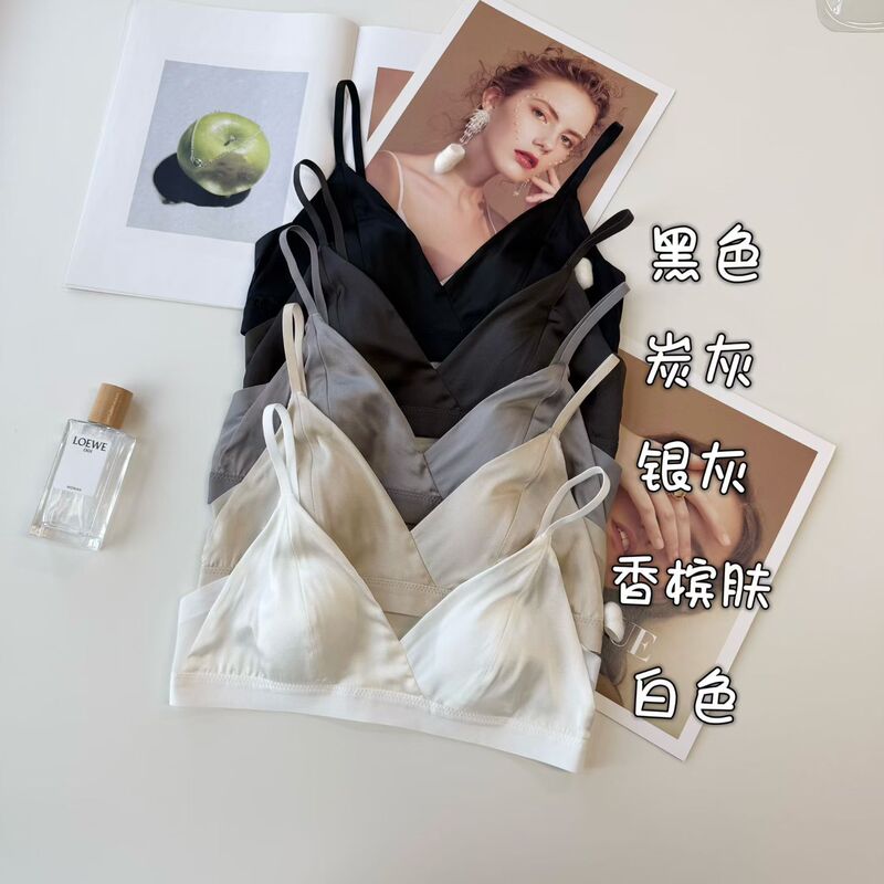 19mm stretch silk bra without underwire, ultra-thin fixed cup, mulberry silk underwear for women, triangle cup, breathable and skin-friendly 19mm stretch silk bra without underwire, ultra-thin fixed cup, mulberry silk underwear for women, triangle cup, breathable and skin-friendly