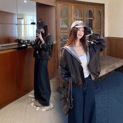 大码女装设计感海军领皮衣外套2025新款秋季韩版胖MM短款上衣