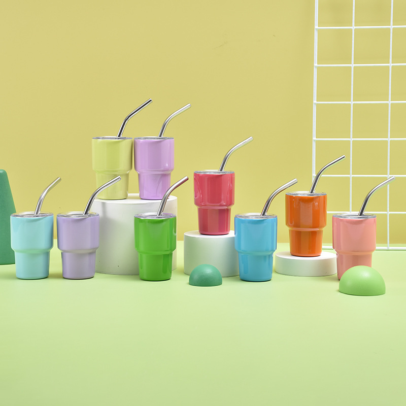 Transfronterizo nuevo 2oz mini color con taza de agua de paja taza de helado whisky espíritus pequeña copa de vino impreso logo