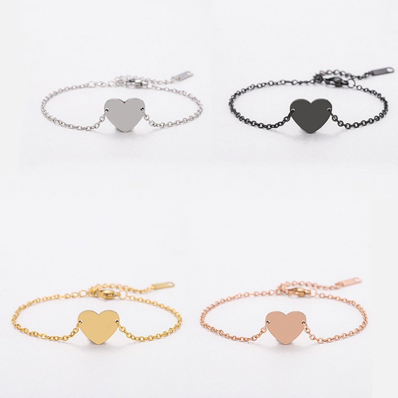 Cross-Border Spot Stainless Steel Heart-Shaped Bracelet European and American Cross Chain Bracelet Blank Material Holiday Gift Bracelet Wholesale