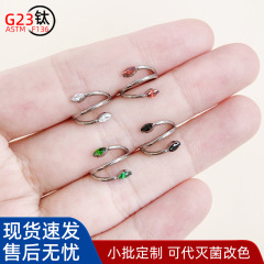 F136チタン合金イヤリング双頭蛇環5Aジルコンシームレスリング耳骨環内耳環G23チタン穿刺アクセサリー