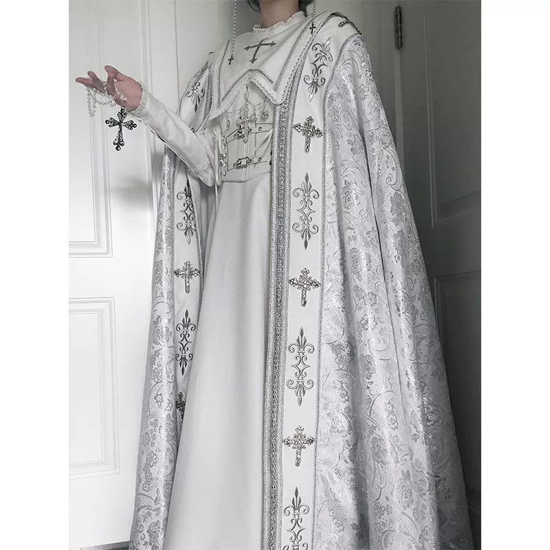 Вечернее платье белое готическое платье в стиле монахини в стиле Лолиты серии cla OP великолепный плащ костюм на Хэллоуин