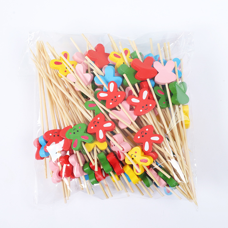 Fruit stick desechable creativo de cóctel plato decoración hamburguesas postres arte palillos de dientes palillos de bambú horquilla de fruta comercial