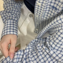 现货 韩国设计师GR*E车静媛同款学院风长袖格子衬衣短款上衣女秋