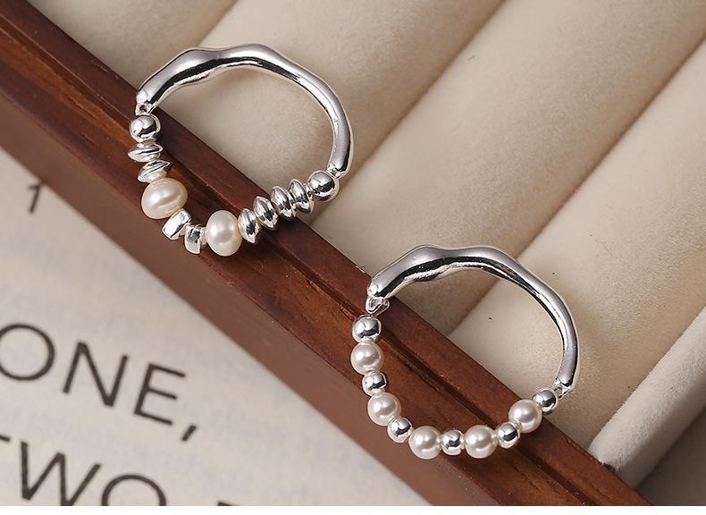 Simple Style Circle Silver Pearl Plating Rings 1 Piece