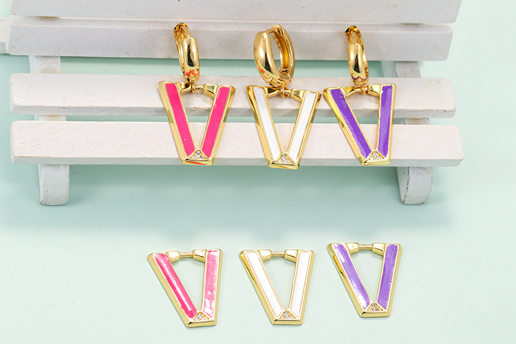 Geometric Pattern Unisex Gender Plating Design Simple Style Style Retro V-shaped Inverted Triangle Fluorescent Copper Earrings Wholesale Nihaojewelry