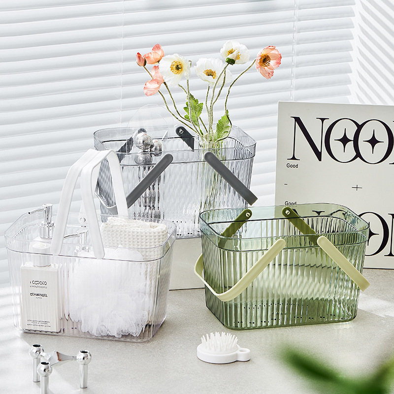 Nordic style handle storage box ins transparent PET desktop storage box bathroom wash and shower storage basket