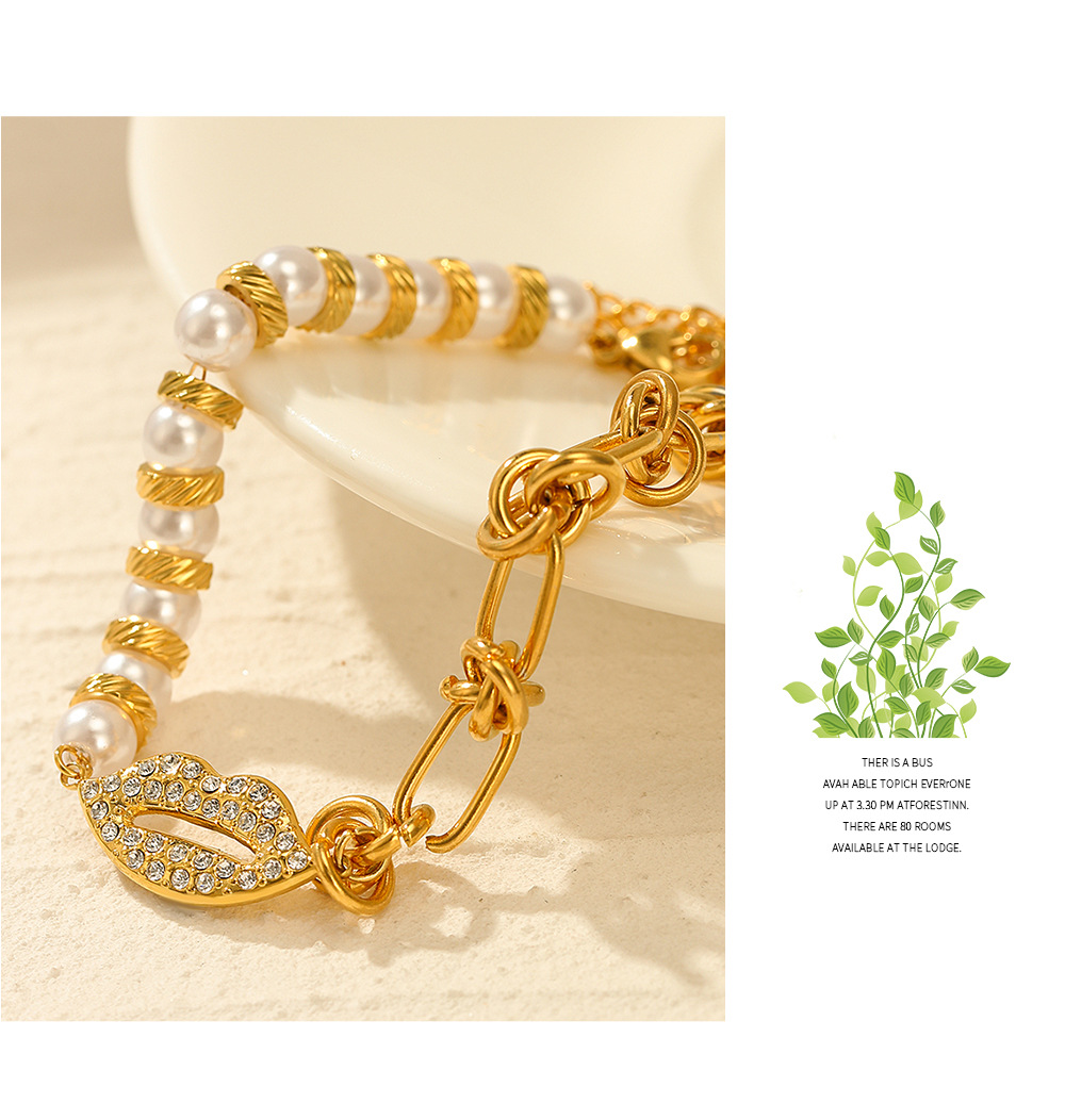 Fashion Geometric Stainless Steel Gold Plated Rhinestones Pearl Bracelets 1 Piece