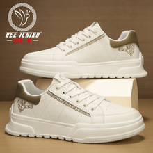 蜜蜂一狼旗舰店新款皮面超轻软底休闲皮鞋百搭英伦男鞋四季潮板鞋