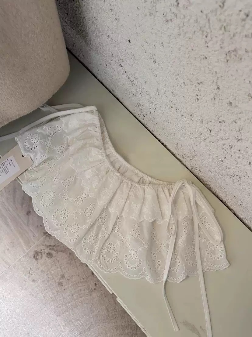 New White Fashionable Embroidered Lace Hollow-Out Skirt, French-Style Spring Lace Short Skirt, Ballet-Style Short Skirt 4