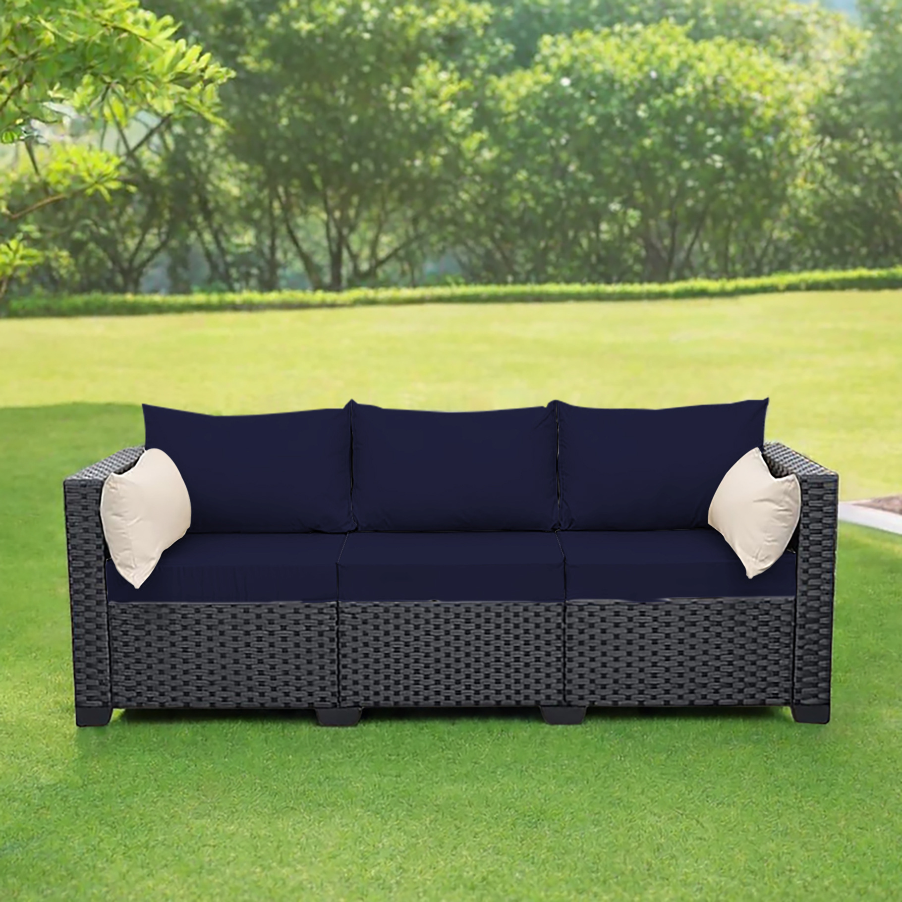 Sofá al aire libre patio jardín al aire libre villa terraza casa de alojamiento mobiliario de ocio combinación de sillas de caña sólidas cojín de sofá