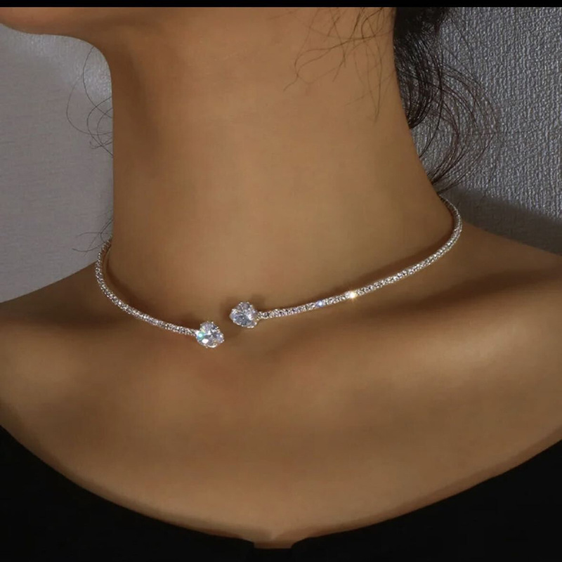 Amazon Cross-border Diamond Love Collar Bracelet Earrings suit Three-piece Zircon Collar Luxury Bridal Accessories