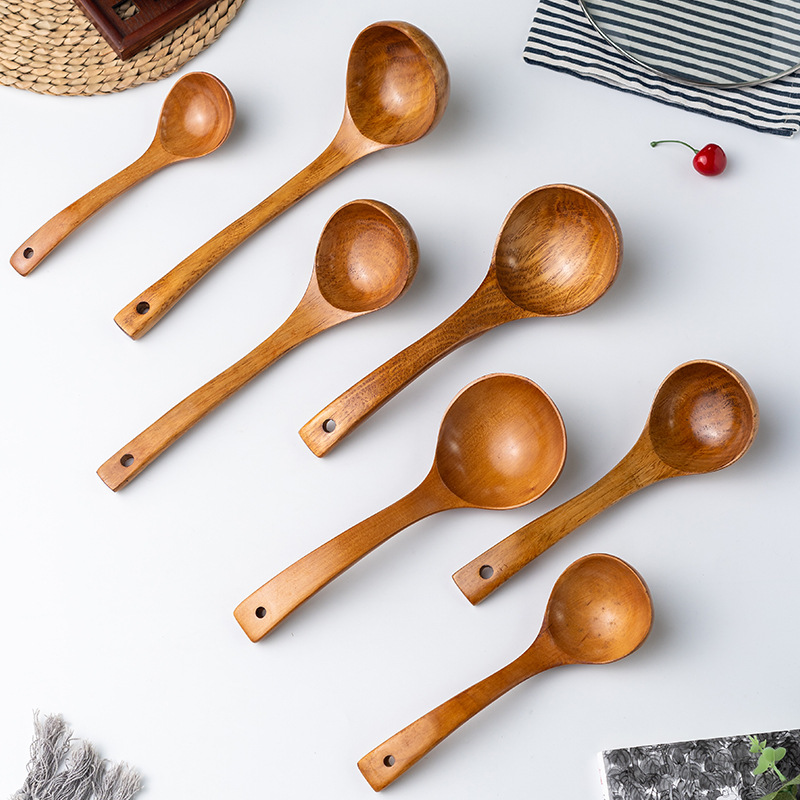 工廠批發家用木質湯勺廚房盛粥勺老漆大彎勺隔熱油勺大彎勺